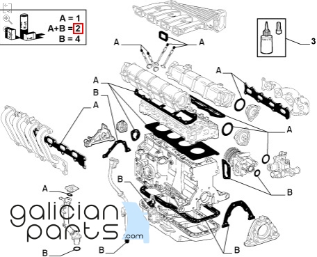 5895664 Kit juntas motor 1.6 16V Lancia Delta II /Fiat Bravo /Multipla / Palio ORIGINAL - GalicianParts - Tienda de recambios